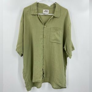 Flax 100% Linen Mens Green Collared Button Down‎ Medium